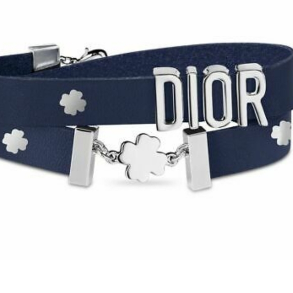 Dior Clover Silvertone Dark Blue Adjustable Bracelet - Picture 9 of 9